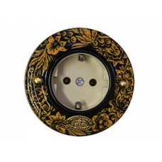 Розетка с заземляющими контактами "Гусевъ", роспись Хохлома, механизм Legrand, диаметр 80мм